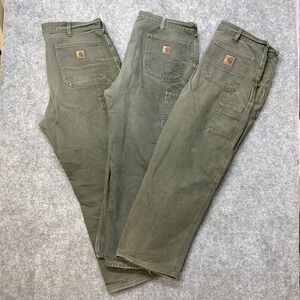 3x Bundle Carhartt B11 MOS Duck Pants Mens 38x30 Green Dungareet Work Carpenter